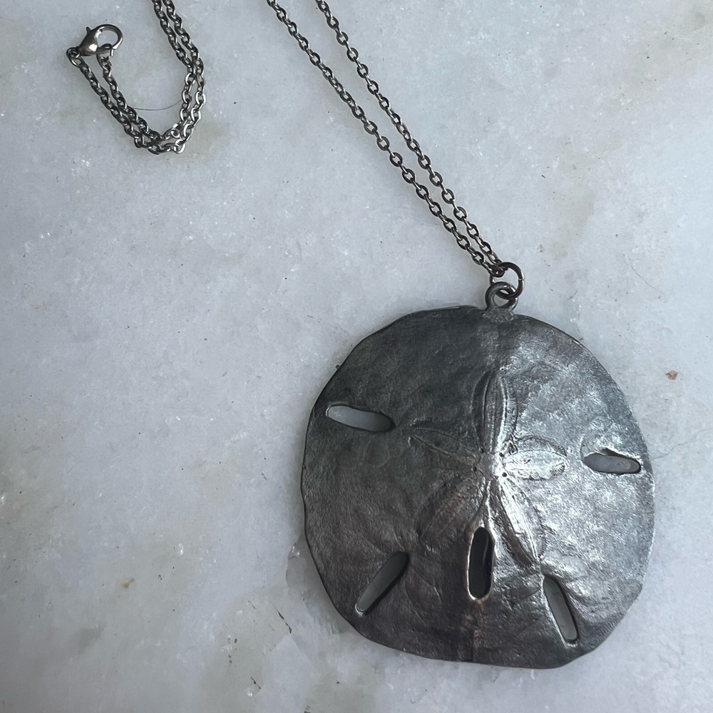 Vintage Pewter Sand Dollar Pendant Necklace